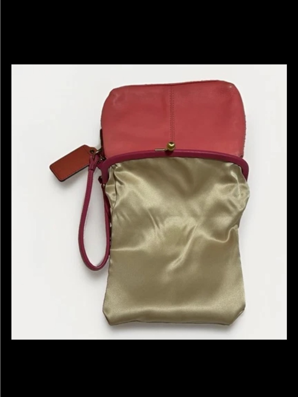 Coach Clutch/Wristlet, Foldover, Kisslock, Two-Tone Coral, Pink Leather, Brass - Picture 8 of 14